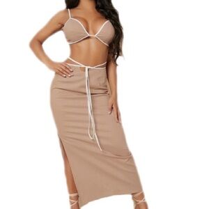 Elegant Tan Women's Two Piece Skirt Set